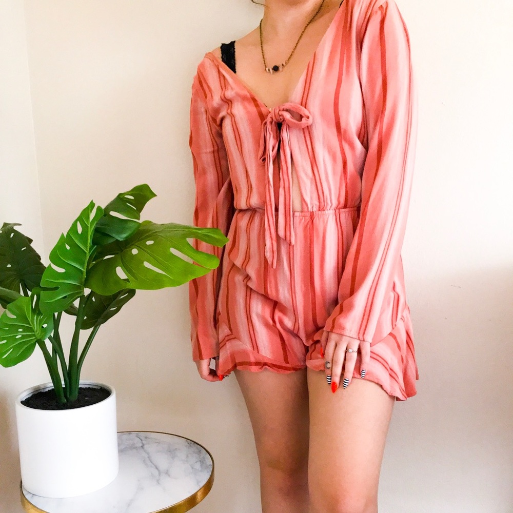 Peach tie in front romper